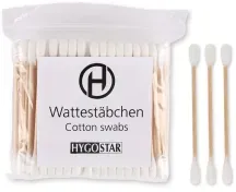 Hygostar® Wattestäbchen,  nachhaltiger Holzstiel, 0,5 x 7 cm 556120 , 1 Karton = 500 Beutel à 100 Stück