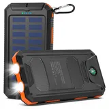 Solar Powerbank 20000mAh, Outdoor Wasserfester Externer Akku mit 2 Outputs und LED Taschenlampe, Tragbares Solar Ladegeräte für Outdoor Camping, Wandern, Kompatibel mit Smartphones Tablets