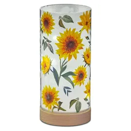 Formano LED Deko Licht Sonnenblumen Stimmungslicht Glaszylinder 20 cm Holzsockel - Bunt