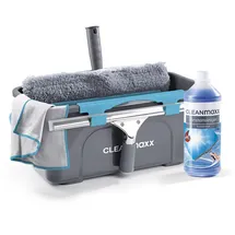 Clean Maxx Fensterreiniger Set | 7-TLG. Fensterputzer Set für Oberflächen in Haus & Auto - inklusive Fensterabzieher, Fensterwischer, Reiniger, Wischtuch, Eimer und Halterungen für Wischer & Abzieher