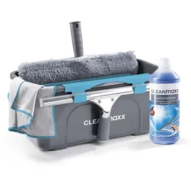 Clean Maxx Fensterreiniger Set | 7-TLG. Fensterputzer Set für Oberflächen in Haus & Auto - inklusive Fensterabzieher, Fensterwischer, Reiniger, Wischtuch, Eimer und Halterungen für Wischer & Abzieher