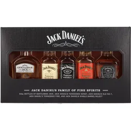 Jack Daniel's Family of Fine Spirits Old No.7 Tennessee 40% vol 0,05 l + Gentleman Jack 40% vol 0,05 l + Single Barrel Select 45% vol 0,05 l + Tennessee Honey Likör 35% vol 0,05 l + Tennessee Fire Likör 35% vol 0,05 l Tasting-Set