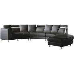 7-Sitzer Sofa Leder schwarz halbrund mit Ottomane ROTUNDE