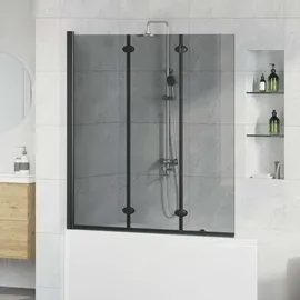 vidaXL Bad-Duschschirm Schwarz 130 x 138 cm Gehärtetes Glas