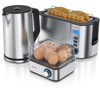 Arendo Frühstücks-Set, 8er Eierkocher EIGHTCOOK, Wasserkocher 1,5l, 4-Scheiben Toaster