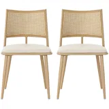 Merax PU-Sitz, Rattan-Rückenlehne, 2er-Set, Wohnzimmer, Schlafzimmerstuhl, Beige