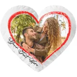 Ferocity Personalisiertes FOTOGESCHENK Herzkissen mit eigenem Foto (35 x 40 cm) Foto-Kissen mit Deinem Photo Bedrucken Zum Jahrestag, Geburtstag, Valentinstag (mit Füllung) Weiß [091]