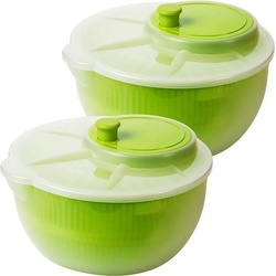 Centi Salatschleuder 2er Set Salatschleuder mit Deckel und Ausguss, (25 cm, Höhe 13 cm, V = 4 Liter), Salat Trockner mit Kurbel grün