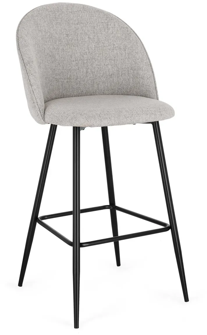 Barhocker New Tanya 2er-Set, Stoffbezug, modern mit Fußstütze, aschgrau, schwarzes Metallgestell