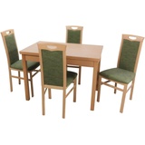 HOFMANN LIVING AND MORE Essgruppe »Carla«, (Spar-Set, 5 tlg., 1 Tisch, 4 Stühle), Stuhlgestell und Tischbeine aus Massivholz, Tisch mit 2 Ansteckplatten, braun