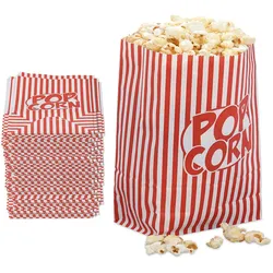 Relaxdays Popcorntüten, 48er Set, gestreift, Retro-Optik, Kino, Filmabend Zubehör, Papier, Popcornbehälter, rot/weiß