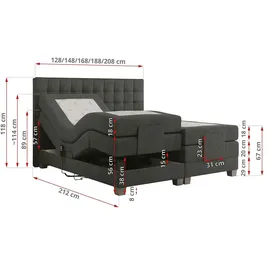 MKS Meble Boxspringbett 200 x 200 cm H3 Dunkelgrau