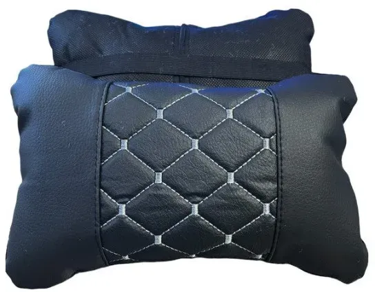 Set aus 2 universellen Autokissen, schwarz mit grauer Naht