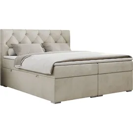 MKS Meble Boxspringbett 180x200 mit Bettkasten, Boxspringbett 180x200 mit Matratze, Doppelbett mit Matratze und Topper - Polsterbett mit Kopfteil - Stauraumb... - Beige