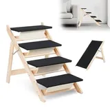 Jiubiaz Hundetreppe Klappbare Haustiertreppe 65,5cm Hoch, 4-Stufig Faltbare Katzentreppe, Hunderampe, Maximale Belastung 80kg, Tiertreppe mit Rutschfester Trittmatte für Hunde und Katzen