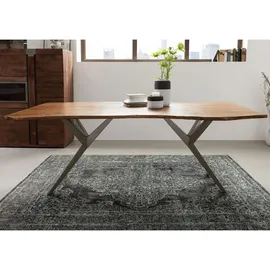 Massivmoebel24 Baumtisch Akazie 220 x 100 x 76 cm natur lackiert silber matt