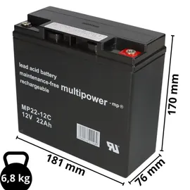 Multipower MP22-12C 12V 22Ah zyklenfest M6 Innengewinde