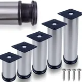 Stahlia Möbelfüße Edelstahl verstellbar (4er Set) Ø50mm | Höhe: 250mm (+20mm) Schrankfüße für Sideboard Kommode Sockelfuß für Couchtisch Lowboard mit Schrauben
