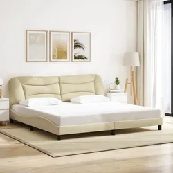 Bettgestell ohne Matratze Creme 200x200 cm Stoff