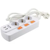 EVOELEC Steckdosenleiste 3 Fach mit 2 USB stecker Einzeln Schaltbar Steckerleiste Überstromschutz Weiß (Steckdosenleiste 3 Fach mit 2 USB)