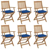vidaXL Klappbare Gartenstühle 6 St.  mit Kissen  Massivholz  6 x 6 x 6 cm blau