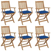 vidaXL Klappbare Gartenstühle 6 St.  mit Kissen  Massivholz  6 x 6 x 6 cm blau