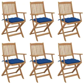 vidaXL Klappbare Gartenstühle 6 St.  mit Kissen  Massivholz  6 x 6 x 6 cm blau