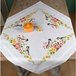 Stickmitteldecke "Kohlmeisen"