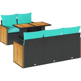 vidaXL Gartensofa-Set 6-tlg. schwarz Polyrattan Akazie