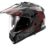 LS2 MX702 Pioneer II Crazy, Endurohelm - Grau/Schwarz/Rot - M