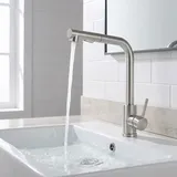 Waschtischarmatur Mit Ausziehbarer Brause Im Modernen Stil – Verchromter Badmischer In 7-form Für Aufsatzwaschbecken, Aus Edelstahl, Warm- Und Kaltwasser, Mit Schläuchen Inklusive