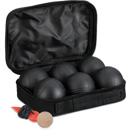 Relaxdays Boule Kugeln, Set mit Zielkugel & Abstandsmesser, Tragetasche, Boccia Spiel, Stahl, schwarz