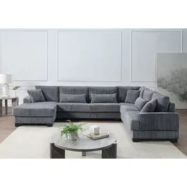Atlantic Home Collection Wohnlandschaft Miron, U-Form, Breite: 332cm, weicher XXL-Cordbezug, inklusive 6 Zierkissen grau