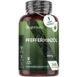 WeightWorld Pfefferminzöl Weichkapseln - 200mg Pfefferminz Öl pro Softgel - 365 Pure Peppermint Oil Weichkapseln - 1 Jahr Vorrat - Nahrungsergänzungsmittel - Pfefferminze für Wohlbefinden - WeightWorld
