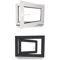 Kellerfenster - Kunststofffenster - Fenster - 3 fach Verglasung - innen Weiß/außen anthrazit - BxH: 1150 mm x 450 mm - DIN Rechts