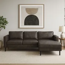 Home Affaire Ecksofa HOME AFFAIRE "Watkins, wahlweise mit Schlaffunktion/Bettkasten, moderne offene Naht", grau (dunkelgrau), B:232cm H:81cm T:161cm, 50% Leder, 40% Polyester, 10% Polyamid;Backing 60% Leder, Sofas, Ecksofa, Recamiere beidseitig montierbar, L-Form, 