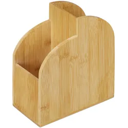 Relaxdays Stiftehalter Bambus, Schreibtisch Organizer, Büro, 2 Fächer, HBT: 20x17x9 cm, Stiftebox, Stiftebecher, natur