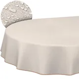 Stoff Tischdecke Textil Tischwäsche Tischtuch Baumwolle Polyester abwaschbar Uni Ornament Damast Jacquard Gewebe waschbar Beige Grau Oval 240x140cm mit Saum (Eingefasst)