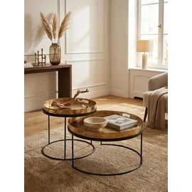 KADIMA DESIGN Couchtisch 2er Set Metall Hammerschlag abnehmbares Tablett, Gold 56x56x33 cm