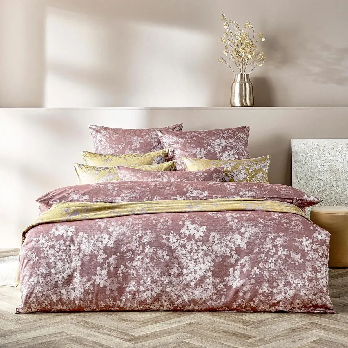 Curt Bauer Mako-Brokat-Damast Bettwäsche Flora rosenbraun 140x200 cm + 70x90 cm - pink