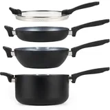 Russell Hobbs RH01840 4-teiliges stapelbares, antihaftbeschichtetes Pfannen- und Topfset, induktionsgeeignet, einfache Reinigung, platzsparendes Design
