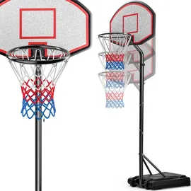 DEUBA Basketballkorb Outdoor Indoor mit Ständer höhenverstellbar 205- max. 305cm rollbar 70kg Standfuß Kinder Erwachsene Basketball Hoop Stand