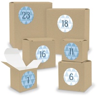 Adventskalender zum Füllen 24x Quader Würfel gemischt BRAUN + Sticker (V02 Z26) - Beige