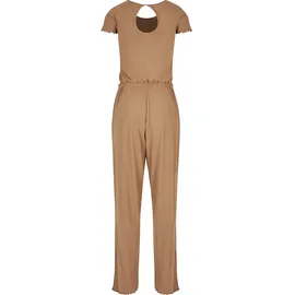 URBAN CLASSICS Ladies Rib Wid Leg Jumpsuit - Beige - S