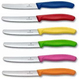 Victorinox 6 Stück Tafelmesser - Küchenmesser - Brötchenmesser Swiss Classic mit Wellenschliff - Swiss Made - MultiColor