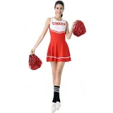 ThreeH Damen Cheerleader Kostüm Halloween Weiterführende Schule Uniformkleid Keine Pompons C40,Red - Einheitsgröße