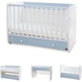 Lorelli Babybett Dream 70 x 140 cm umbaubar Kinderbett Schaukelbett Schreibtisch weiß blau