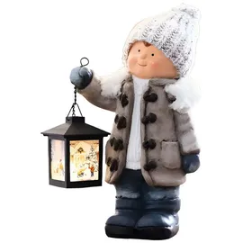 Dekoleidenschaft LED-Dekofigur "Junge" mit Laterne 31 cm hoch, Winterdeko, Weihnachtsdeko, Winterkind, leuchtende Weihnachtsfigur, Leuchtdeko, Leuchtfigur, Tischdeko bunt