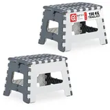 Relaxdays - Klapphocker faltbar, 2er Set, Camping Hocker, Badhocker, bis 150 kg, Kunststoff, HxBxT: 22x35x28 cm, weiß/grau