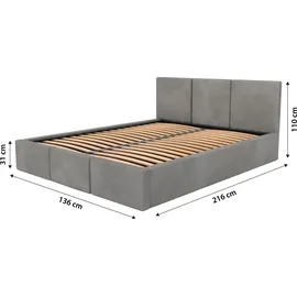 Muralo Polsterbett Stoffbett Bett mit Bettkaste Container Doppelbett für Schlafzimmer - 120 cm x 200 cm - grau